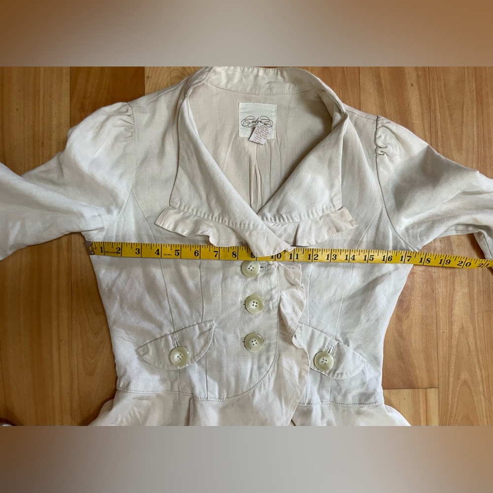 Anthropologie Linen Peplum Ruffled Jacket Cream - Picture 8 of 8